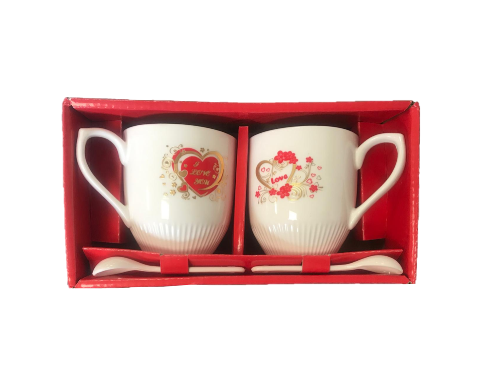 Valentines Mug Set with Teaspoon Set of 2 Assorted Designs
