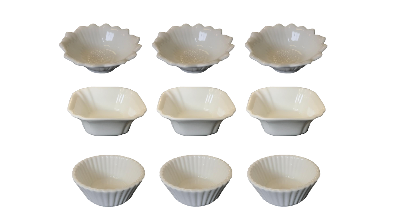 Small Porcelain Appetiser Sauce Dish Bowl 9 cm Pack of 3 Assorted Designs 7523