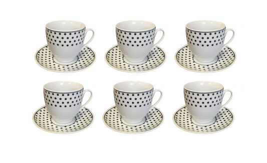 Coffee Tea Cup Mug Set with Saucers Set of 12 Black / White Assorted Designs 7526