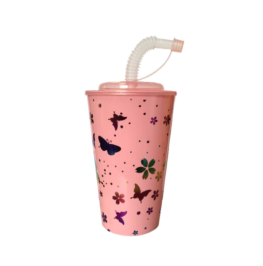 Reusable Plastic Juice Drinking Cup with Lid and Straw 500ml Assorted Colours 7530