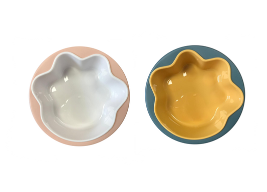 Plastic 2 in 1 Pet Cat Dog Food Bowl with Paw Design 16 x 6.5 cm Assorted Colours 7532