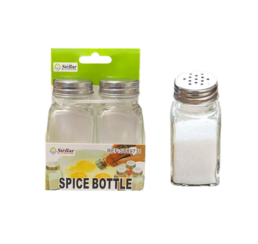Square Glass Salt Pepper Spices Shaker Jar 9 x 4 cm Pack of 2 7557