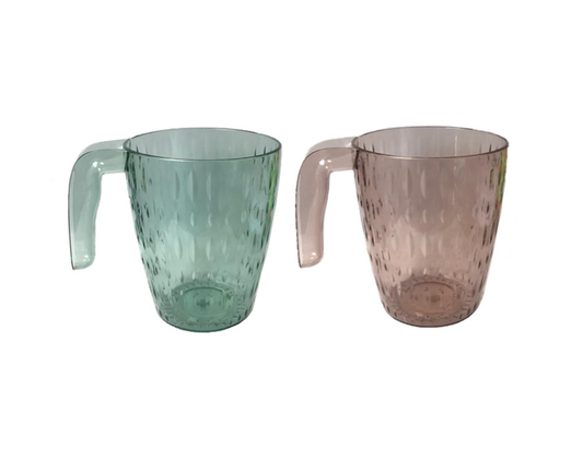 Transparent Plastic Drinking Cup Mug with Handle and Textured Pattern 10.5 x 8.5 cm Assorted Colours 7617