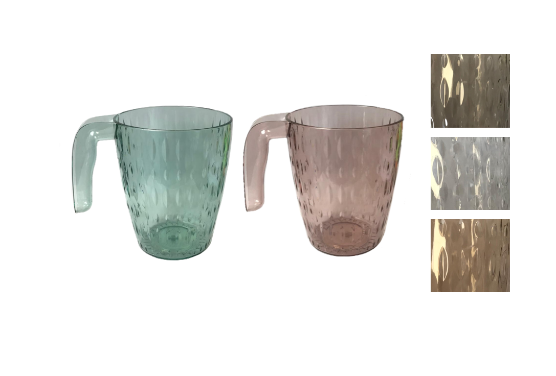 Transparent Plastic Drinking Cup Mug with Handle and Textured Pattern 10.5 x 8.5 cm Assorted Colours 7617