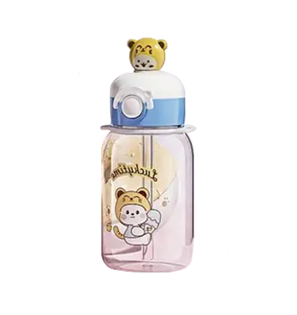 Plastic Water Drinking Bottle Cartoon Animal Design with Carrier Strap 17.5 x 7.5 cm Assorted Designs 7619