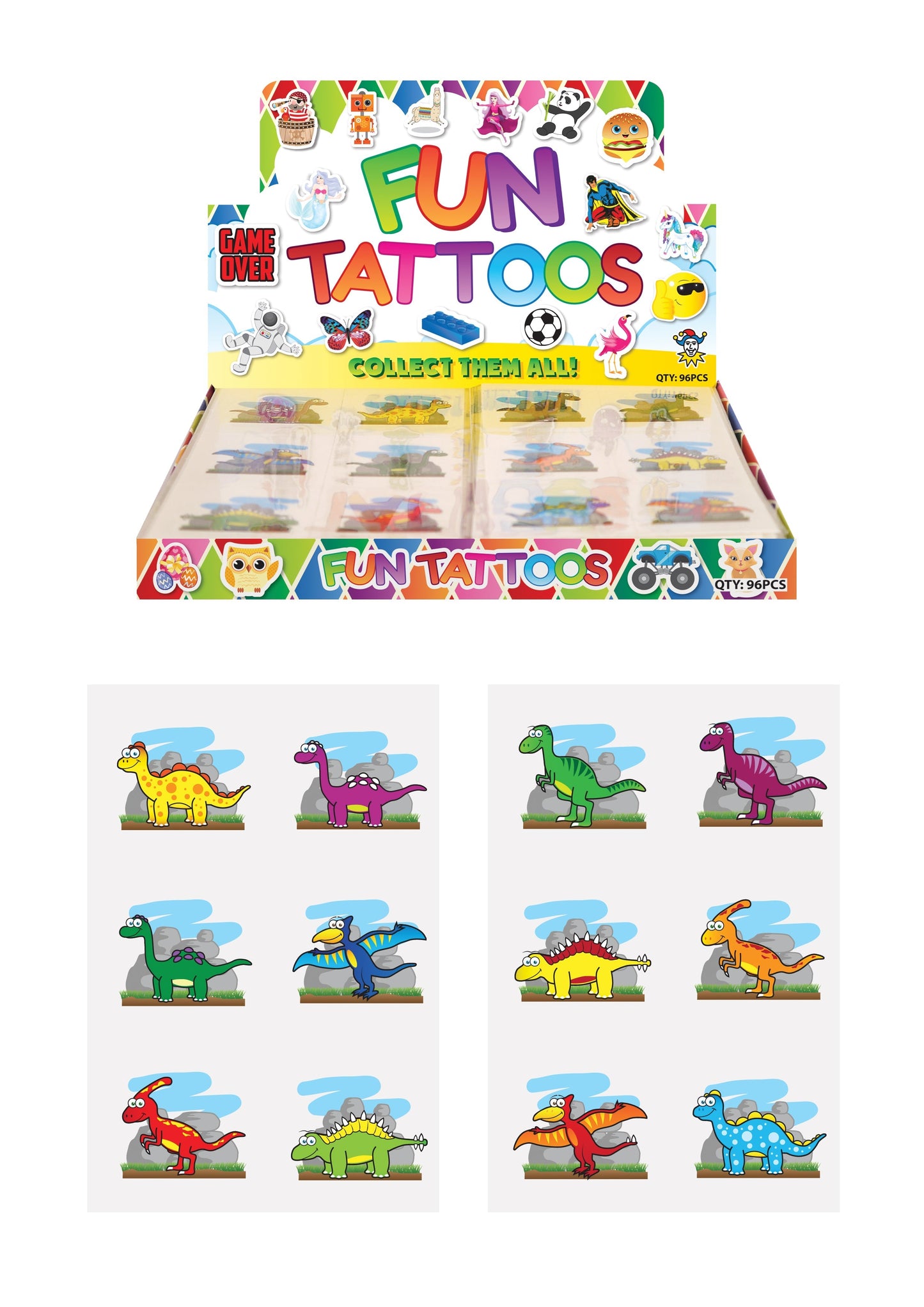Mini Dinosaur Temporary Tattoo Sheets (4cm) Assorted Designs N51044