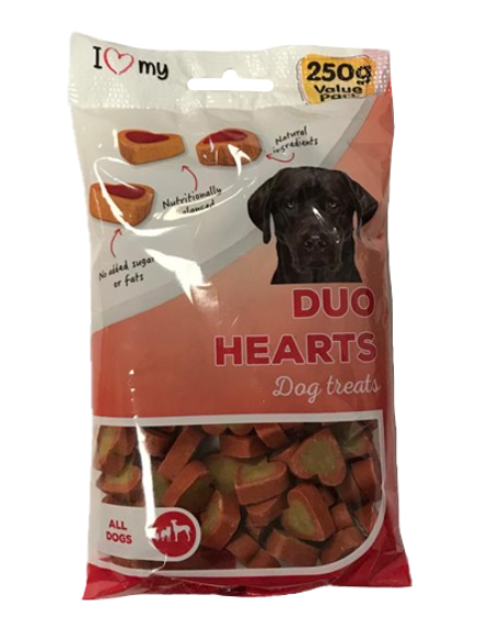 Pet Dog Duo Heart Treats 250g Flow Pack 76421