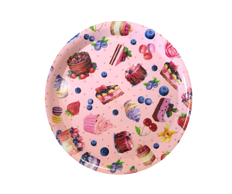Plastic Round Serving Tray with Printed Design 30 cm Assorted Designs 7646