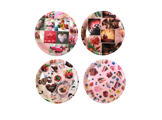 Plastic Round Serving Tray with Printed Design 30 cm Assorted Designs 7646