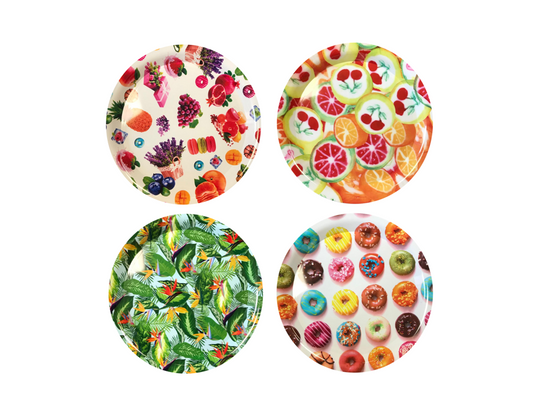 Plastic Round Serving Tray with Printed Design 34 cm Assorted Designs 7647