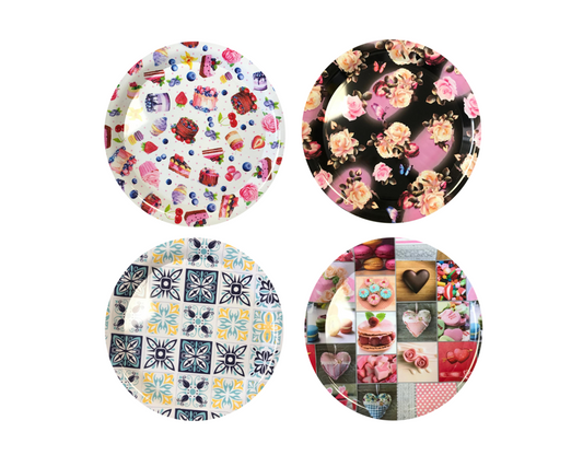 Plastic Round Serving Tray with Printed Design 38 cm Assorted Designs 7648