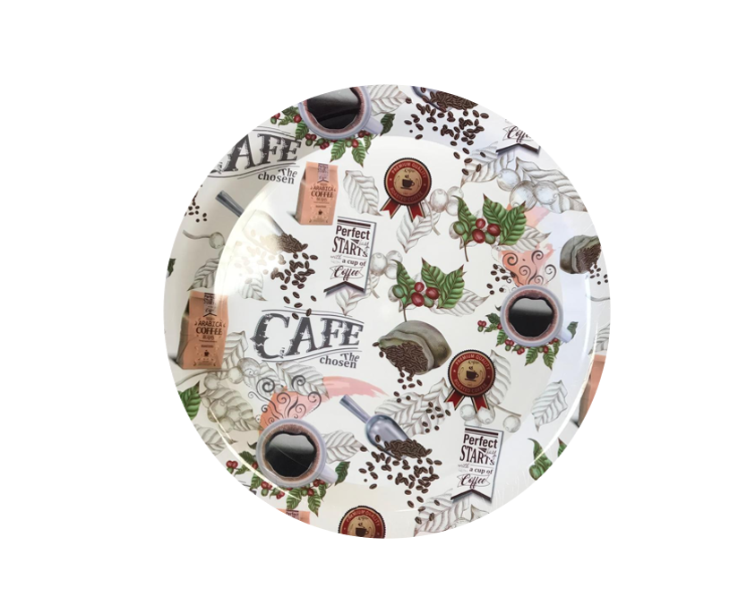 Plastic Round Serving Tray with Printed Design 38 cm Assorted Designs 7648