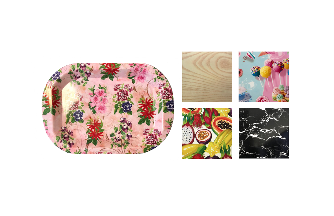 Plastic Rounded Rectangle Serving Tray with Printed Design 36 x 24 cm Assorted Designs 7652