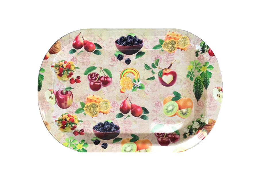 Plastic Rounded Rectangle Serving Tray with Printed Design 41.5 x 28 cm Assorted Designs 7653