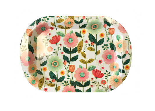Plastic Rounded Rectangle Serving Tray with Printed Design 46.5 x 31.5 cm Assorted Designs 7654