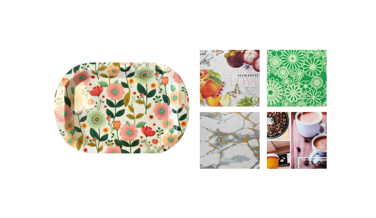 Plastic Rounded Rectangle Serving Tray with Printed Design 46.5 x 31.5 cm Assorted Designs 7654
