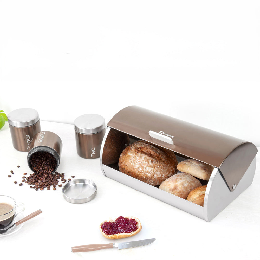 Sq Professional Gems Metal Bread Bin With 3 Canisters A x inite