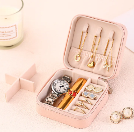 Portable Travel Jewellery Storage Organiser Box Case with Zipper 10 x 10 x 5 cm Assorted Colours 7710