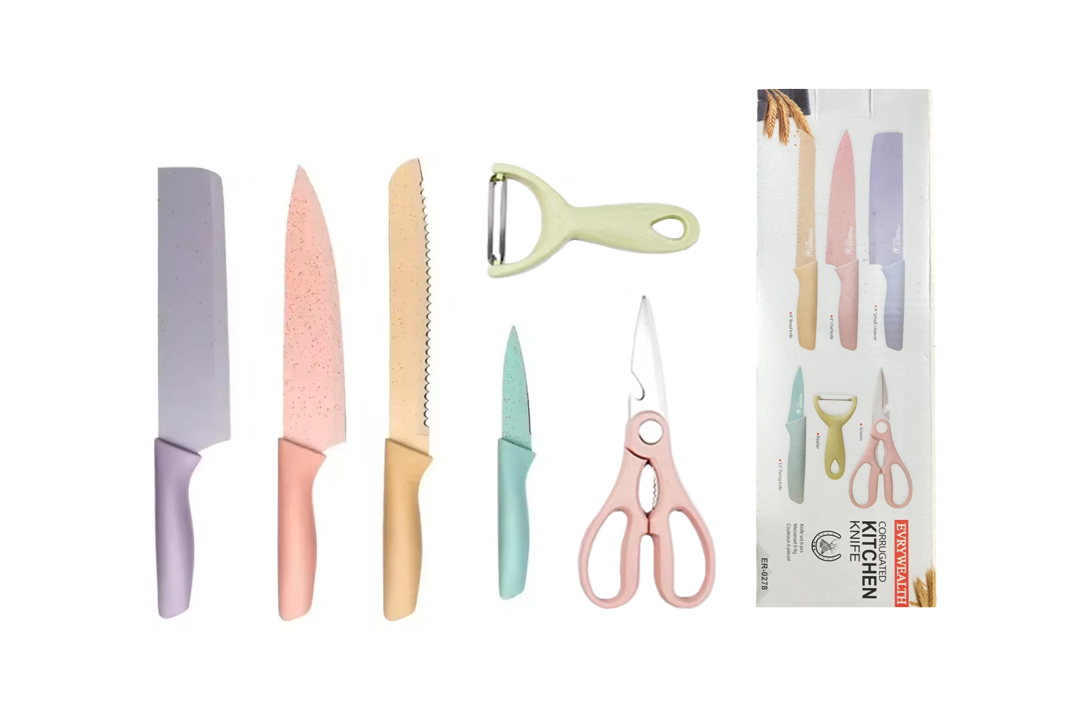 Kitchen Knife Set of 6 with Scissors ER-0278 Assorted Pastel Colours 7712