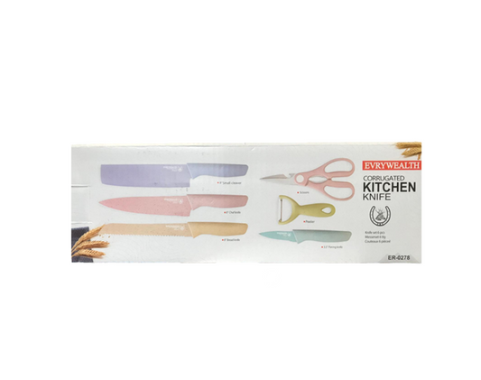 Kitchen Knife Set of 6 with Scissors ER-0278 Assorted Pastel Colours 7712