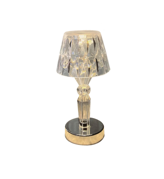 LED Transparent Plastic Battery Operated Nightstand Table Lamp with Gold Base 8.1 x 8.1 x 17.5 cm 7718