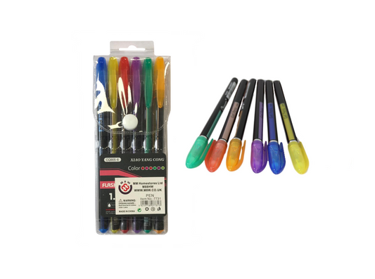 Coloured Gel Pens 1.0 mm Pack of 6 Assorted Colours 7731