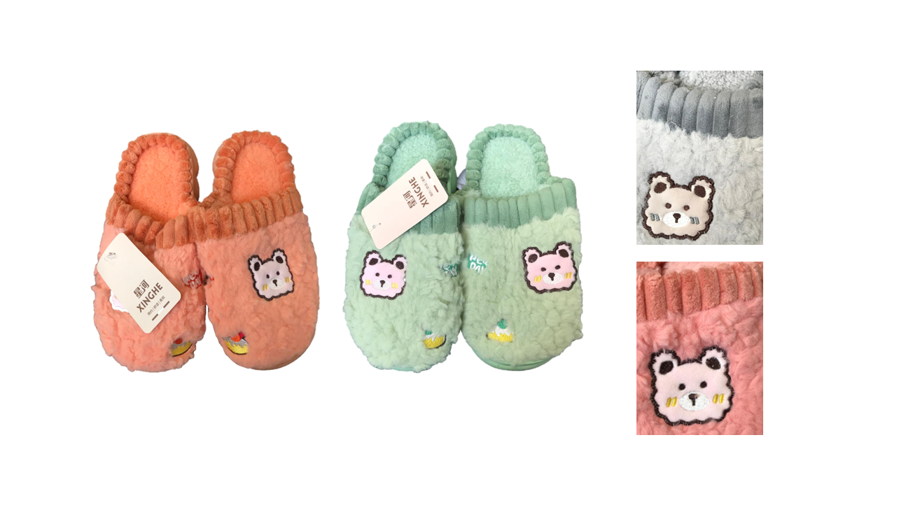 Indoor Fuzzy House Slippers with Bear Design Assorted Sizes and Colours 7745