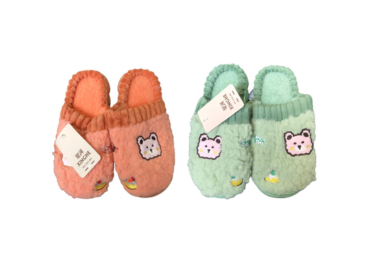 Indoor Fuzzy House Slippers with Bear Design Assorted Sizes and Colours 7745