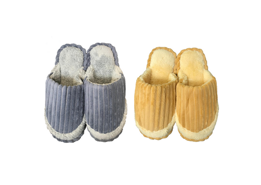 Indoor Fuzzy House Slippers with Stripe Design Assorted Sizes and Colours 7748