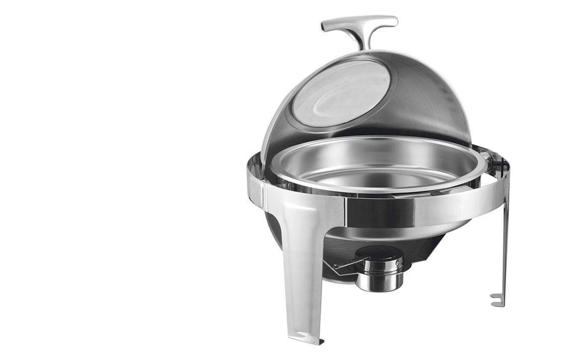 Sq Professional Banquet Chafing Dish With Roll Top And Window Round Silver 6.5L (Big Parcel)