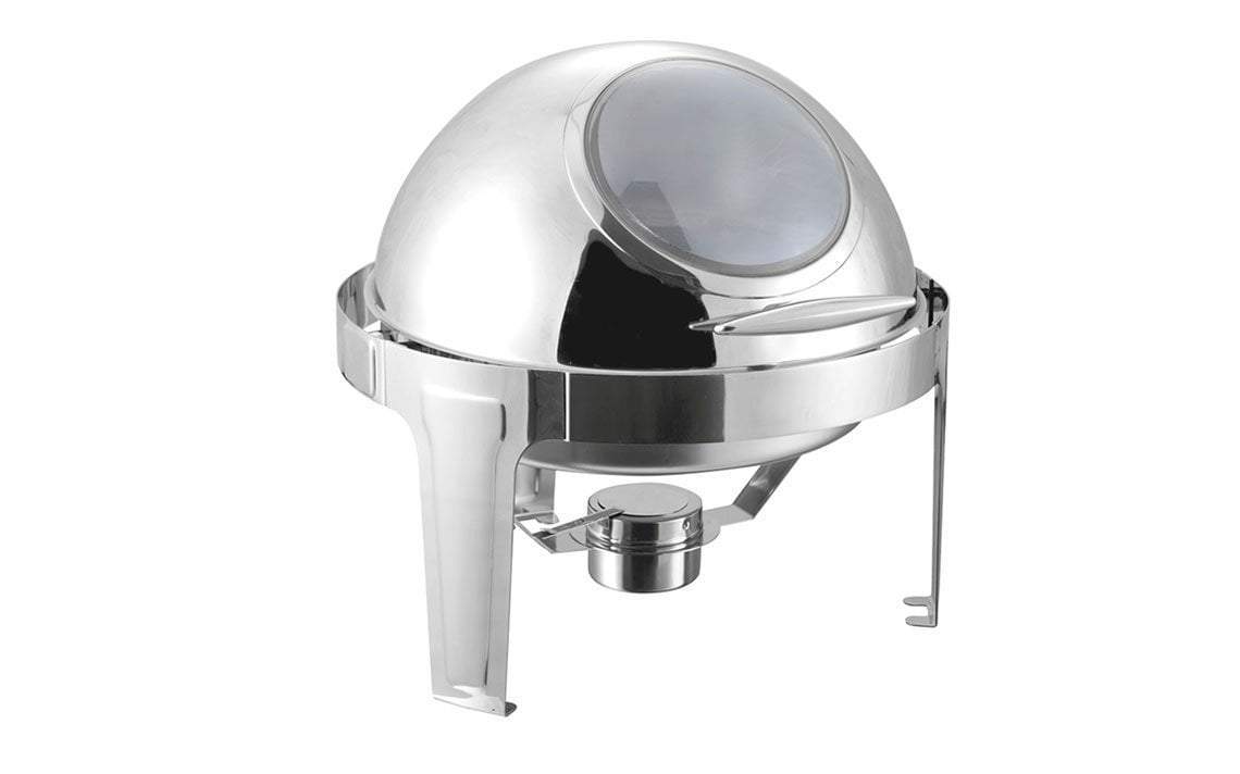 Sq Professional Banquet Chafing Dish With Roll Top And Window Round Silver 6.5L (Big Parcel)