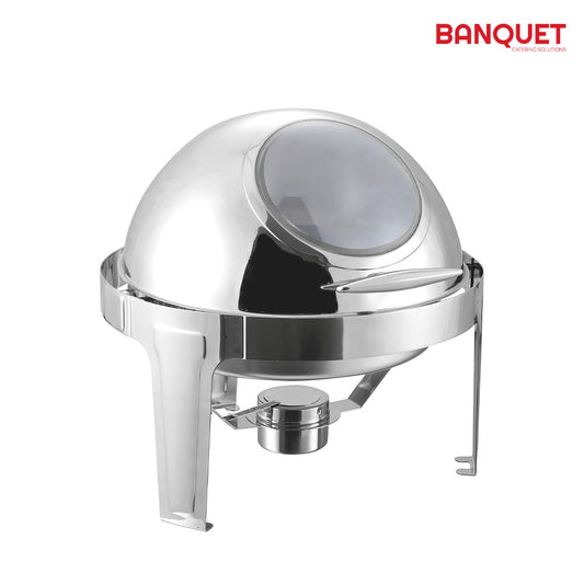 Sq Professional Banquet Chafing Dish With Roll Top And Window Round Silver 6.5L (Big Parcel)