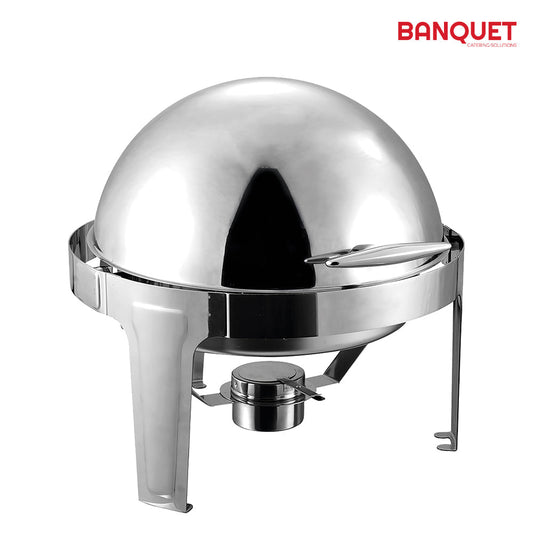 Sq Professional Banquet Chafing Dish With Roll Top Round Silver 6.5L