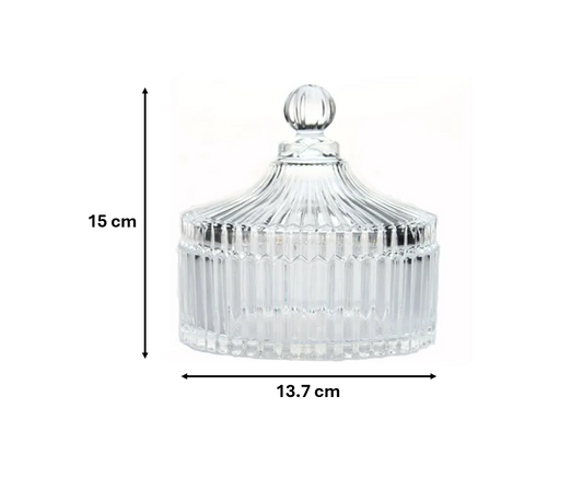 Ribbed Glass Candy Sweets Sugar Storage Bowl Jar with Lid 15 x 13.7 cm 7767