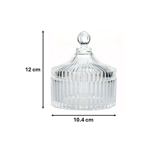 Ribbed Glass Candy Sweets Sugar Storage Bowl Jar with Lid 12 x 10.4 cm 7768