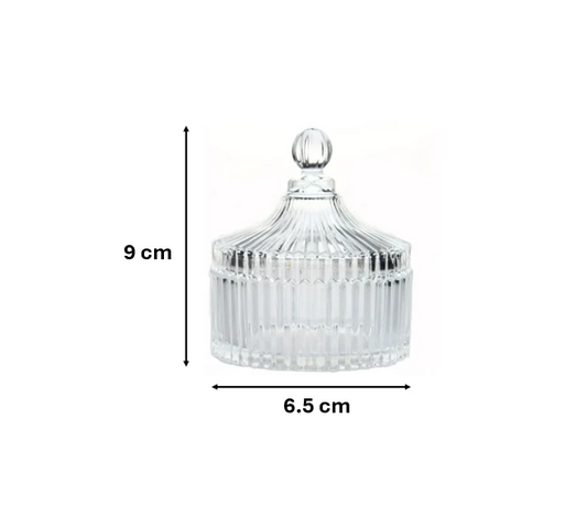 Ribbed Glass Candy Sweets Sugar Storage Bowl Jar with Lid 9 x 6.5 cm 7769