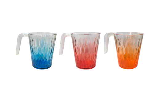 Transparent Plastic Drinking Cup Mug With Handle Coloured Gradient Design Assorted Colours