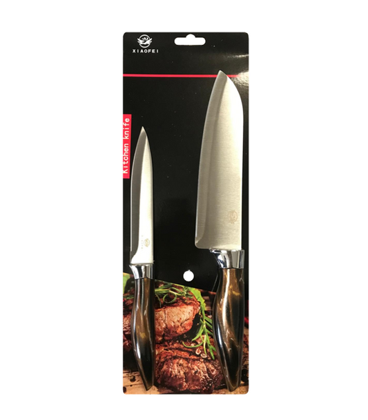 Steel Kitchen Knife With Printed Handle Set Of 2