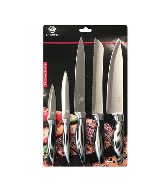 Steel Kitchen Knife with Printed Handle Set of 5 Assorted Colours 7791
