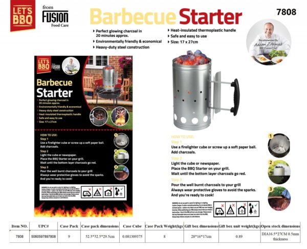 Garden BBQ Charcoal Starter Steel 17 x 27cm 7808