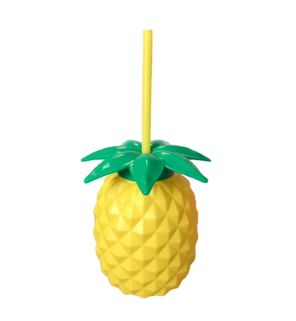 Plastic Pineapple Shaped Cocktail Drinking Glass Cup with Lid and Straw 14 cm Assorted Colours 7818