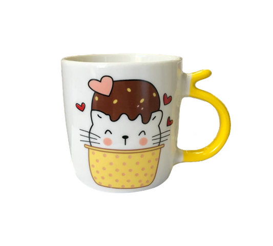 Ceramic Tea Coffee Mug with Cat Ice Cream Design 8.8 x 8.2 cm Assorted Designs 7825