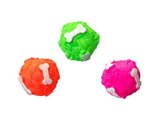 Pet Dog Toy Squeaky Yarn Ball with Bones Design 7 cm Assorted Colours 7826