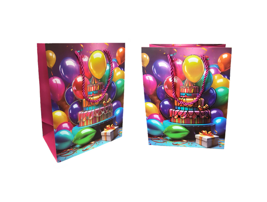 Paper Birthday Party Gift Bag with Cake and Balloon Design 18 x 23 x 10 cm 7829