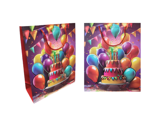 Paper Birthday Party Gift Bag with Cake and Balloon Design 32 x 26 x 10 cm 7830