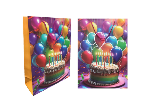 Paper Birthday Party Gift Bag with Cake and Balloon Design 41.5 x 30 x 12 cm 7831