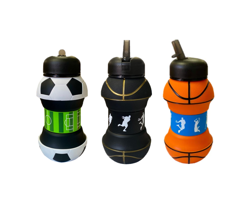 Foldable Collapsible Sports Water Drinking Bottle Sport Ball Design Assorted Designs