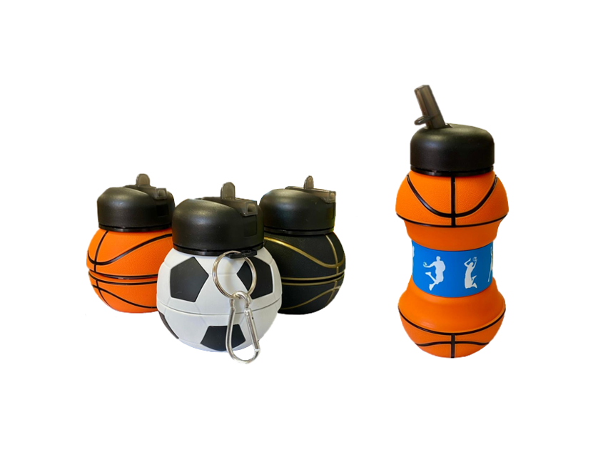 Foldable Collapsible Sports Water Drinking Bottle Sport Ball Design Assorted Designs