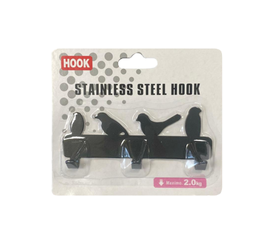 Metal Coat 3 Hook Hanger Rack With Bird Silhouette Design 13Cm Assorted Colours