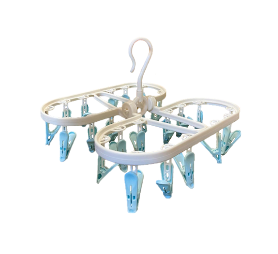 Foldable Plastic Laundry Socks 24 Clothes Peg Hanger 33 X 32Cm Assorted Colours